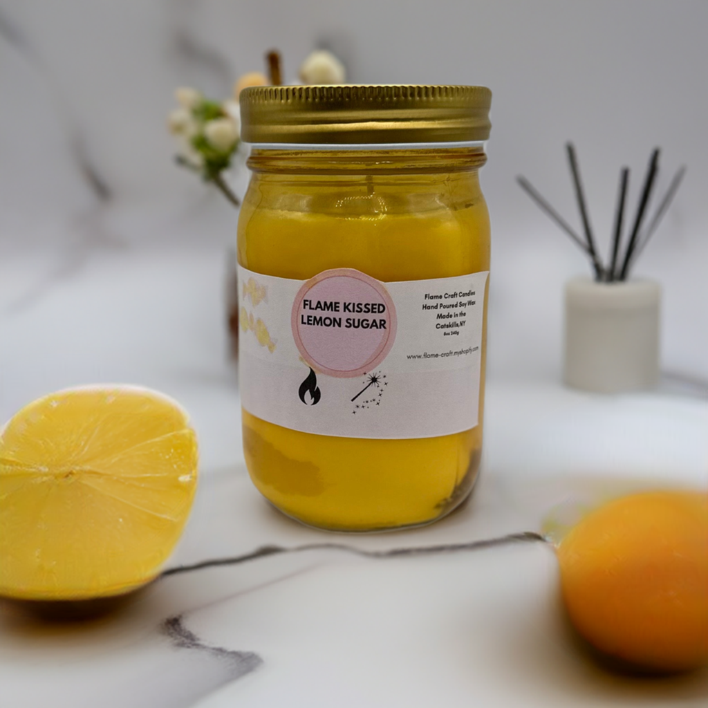 Flame Kissed Lemon Sugar|12oz Mason Jar|Scented Soy Wax